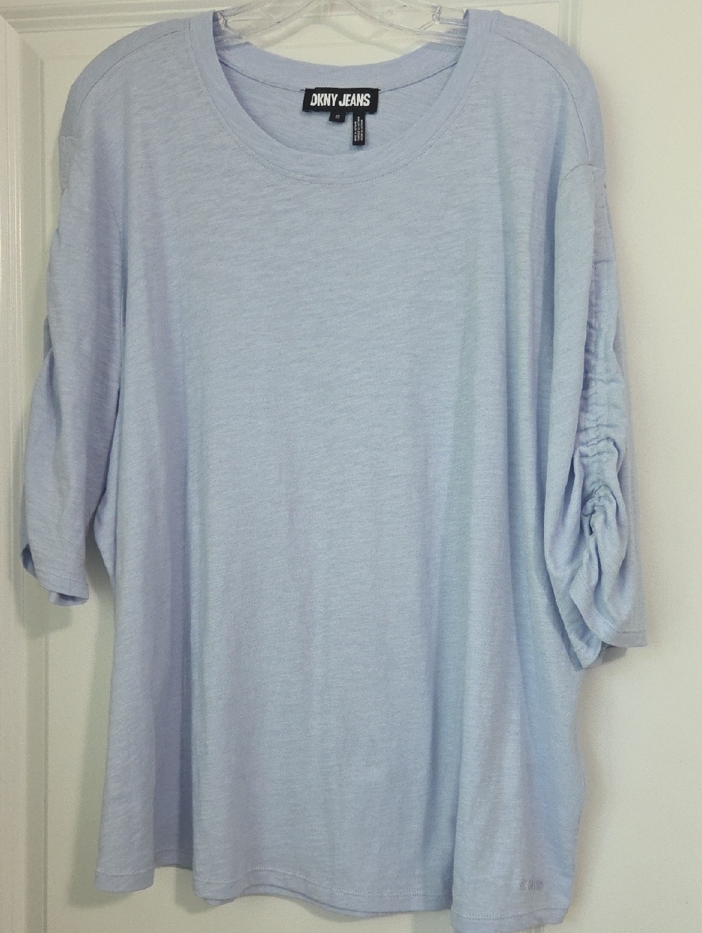 Dkny Light Blue Ruched Sleeve Short Sleeve Tee